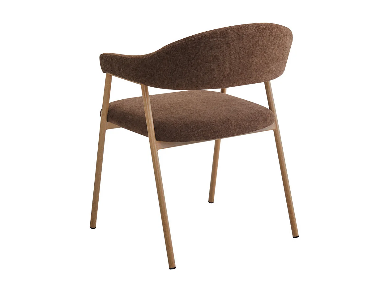 Leon - Lot de 2 fauteuils de table en tissu piètement effet bois clair - Marron