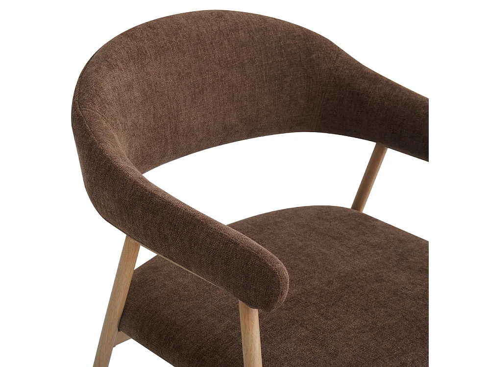 Leon - Lot de 2 fauteuils de table en tissu piètement effet bois clair - Marron