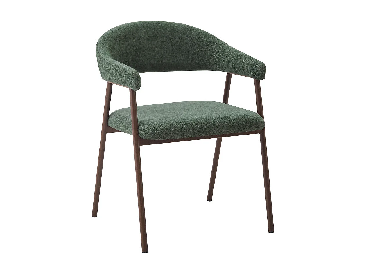 Leon - Lot de 2 fauteuils de table en tissu piètement effet bois foncé - Vert foncé