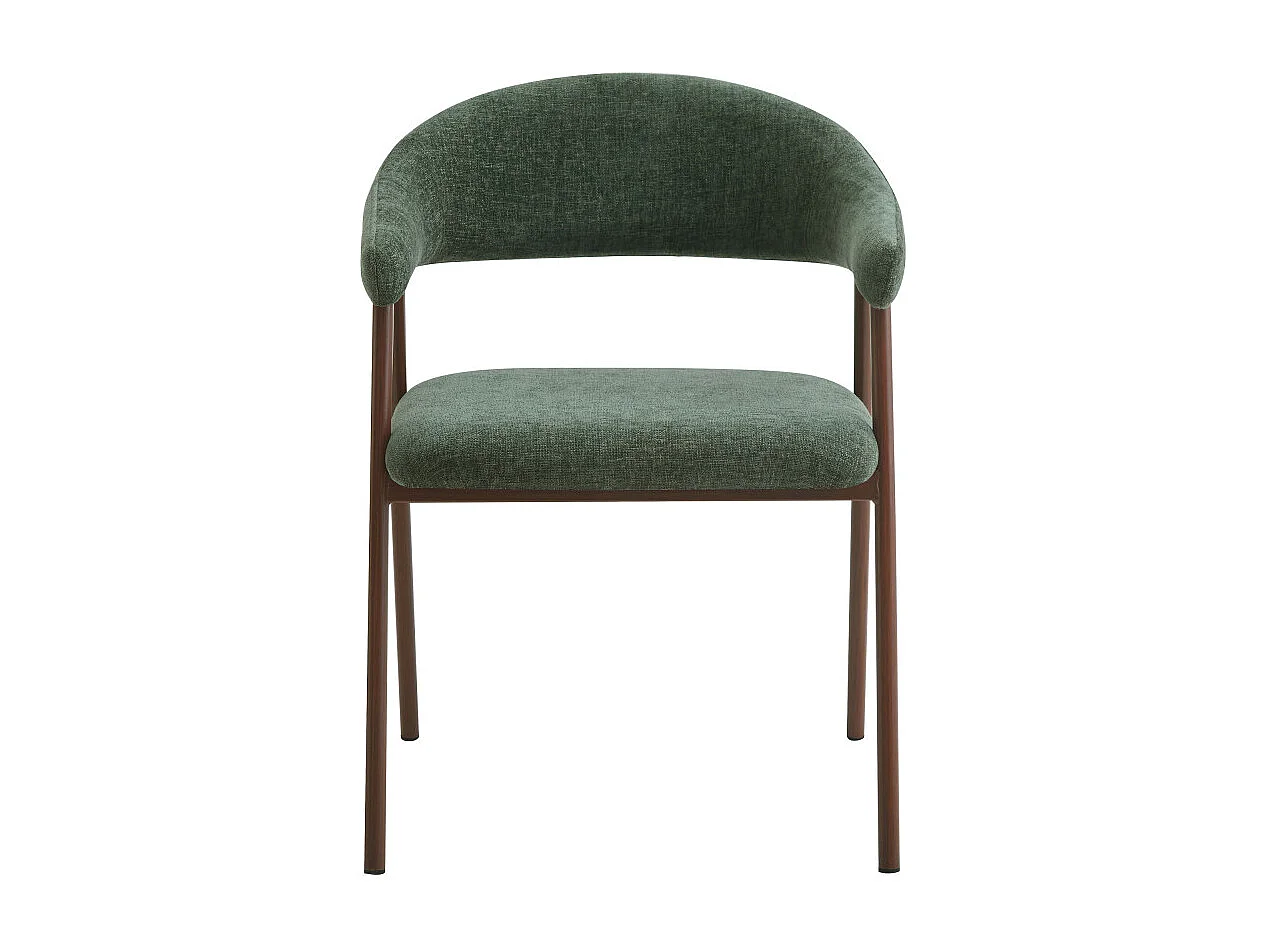 Leon - Lot de 2 fauteuils de table en tissu piètement effet bois foncé - Vert foncé