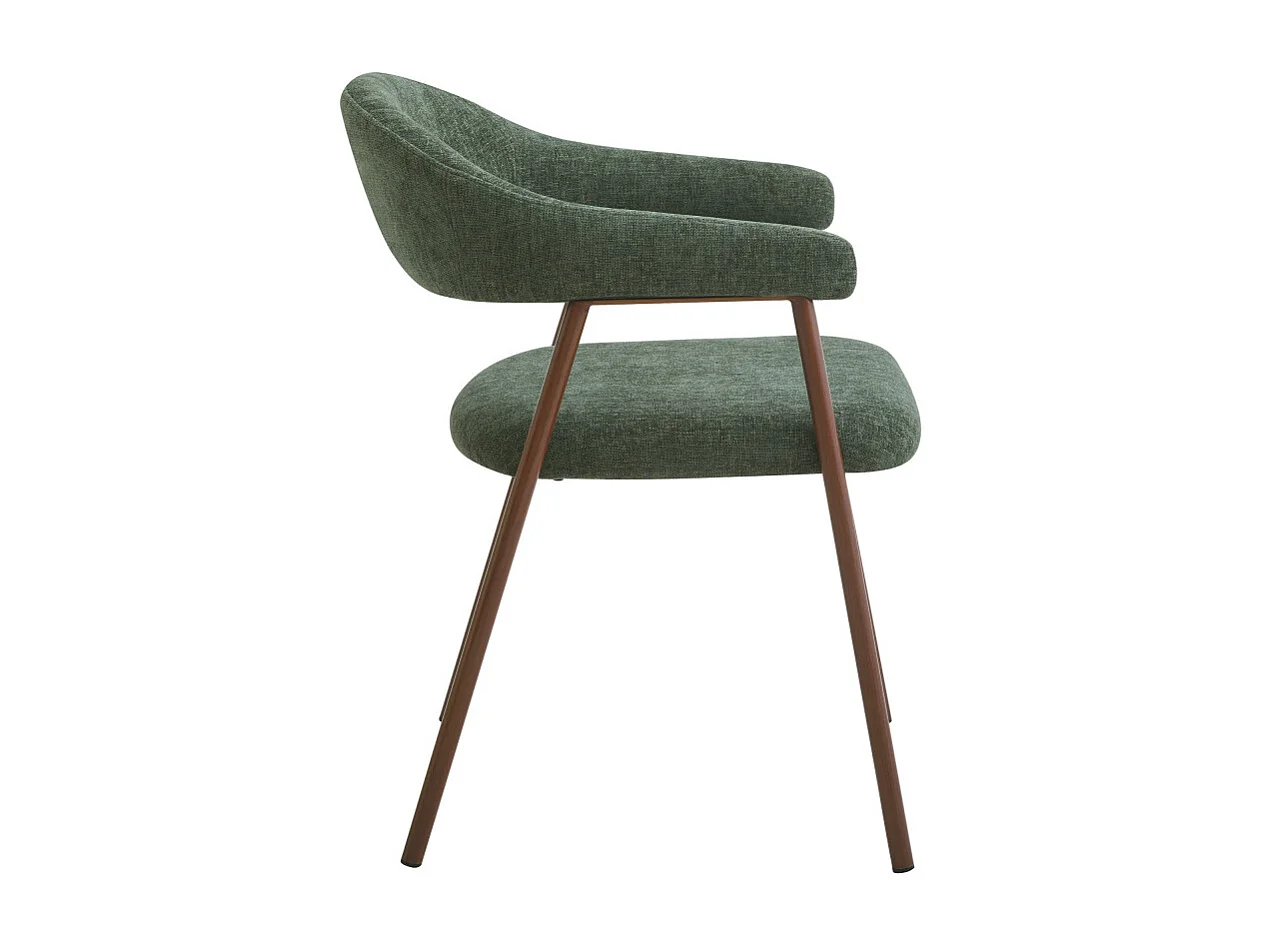 Leon - Lot de 2 fauteuils de table en tissu piètement effet bois foncé - Vert foncé