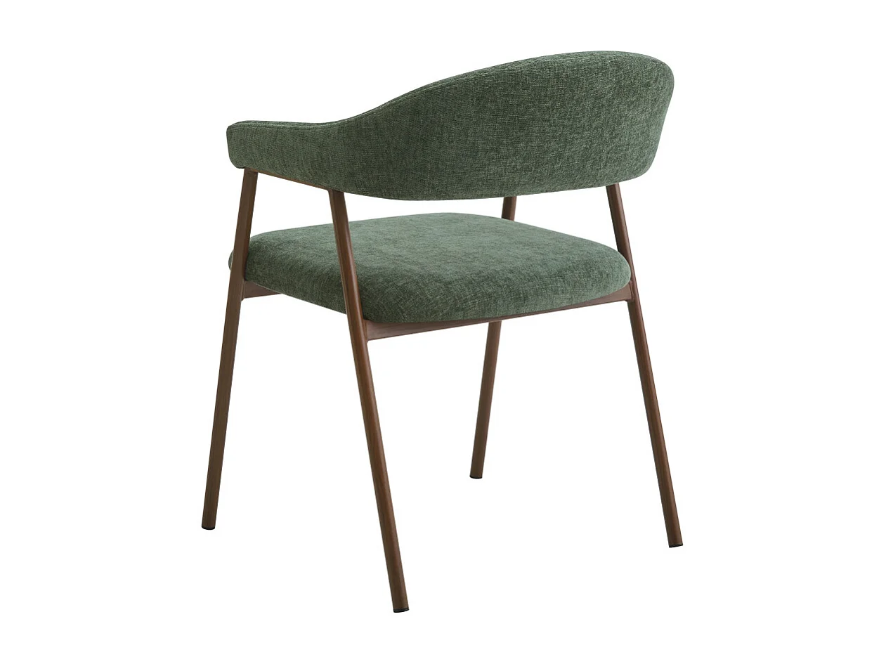 Leon - Lot de 2 fauteuils de table en tissu piètement effet bois foncé - Vert foncé