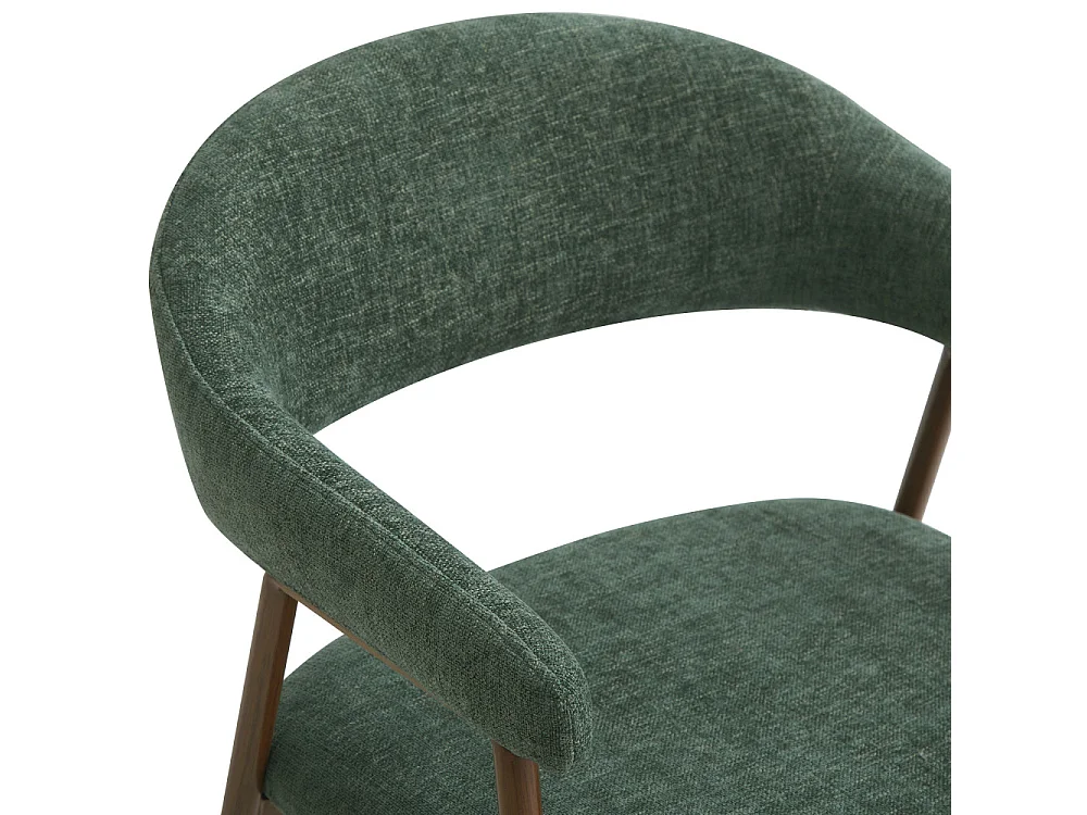 Leon - Lot de 2 fauteuils de table en tissu piètement effet bois foncé - Vert foncé