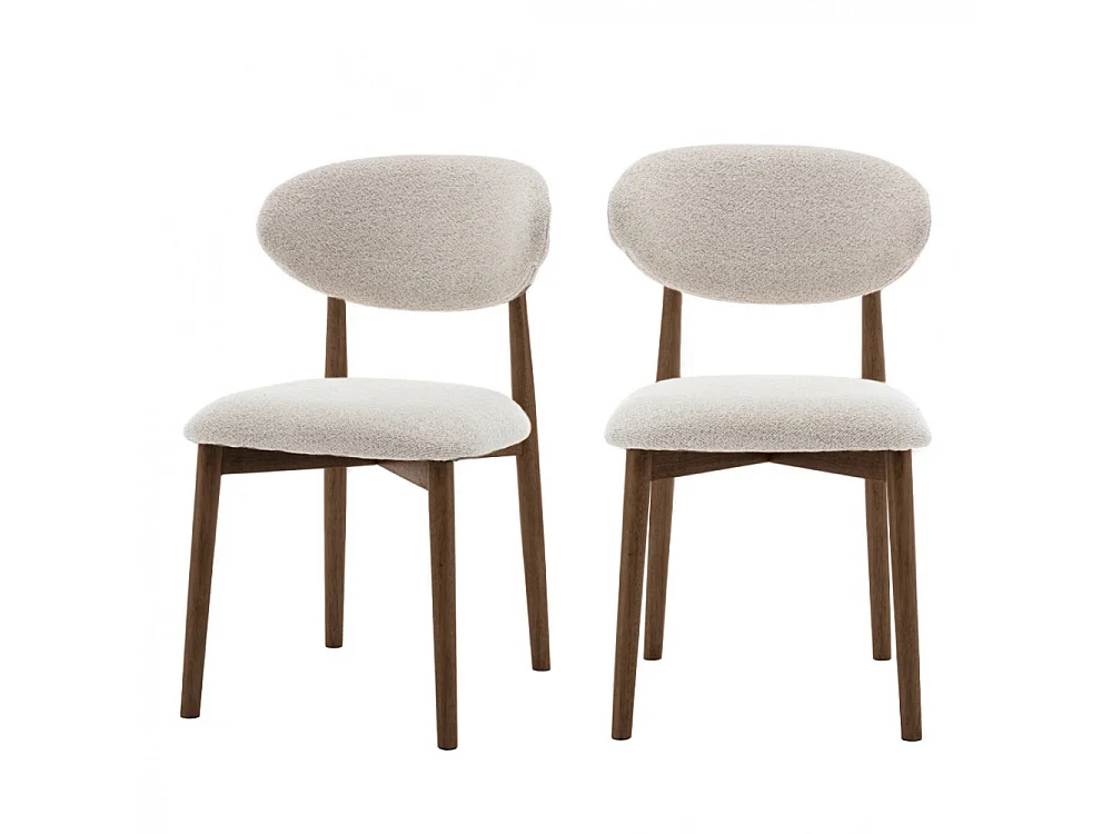 Clara - Lot de 2 chaises en tissu bouclette pieds bois foncé - Beige
