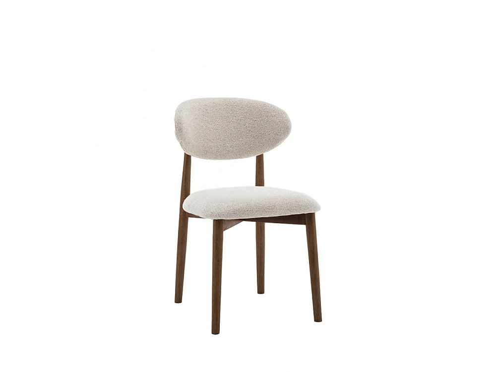 Clara - Lot de 2 chaises en tissu bouclette pieds bois foncé - Beige