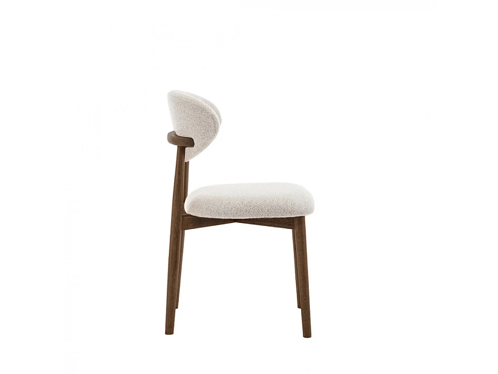 Clara - Lot de 2 chaises en tissu bouclette pieds bois foncé - Beige