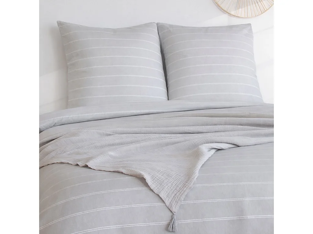 Parure de lit microfibre lavée rayures gris 260x240cm - Tim