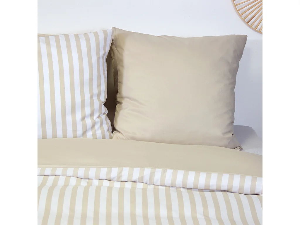 Parure de lit microfibre réversible rayures beige 240x220cm - Néo