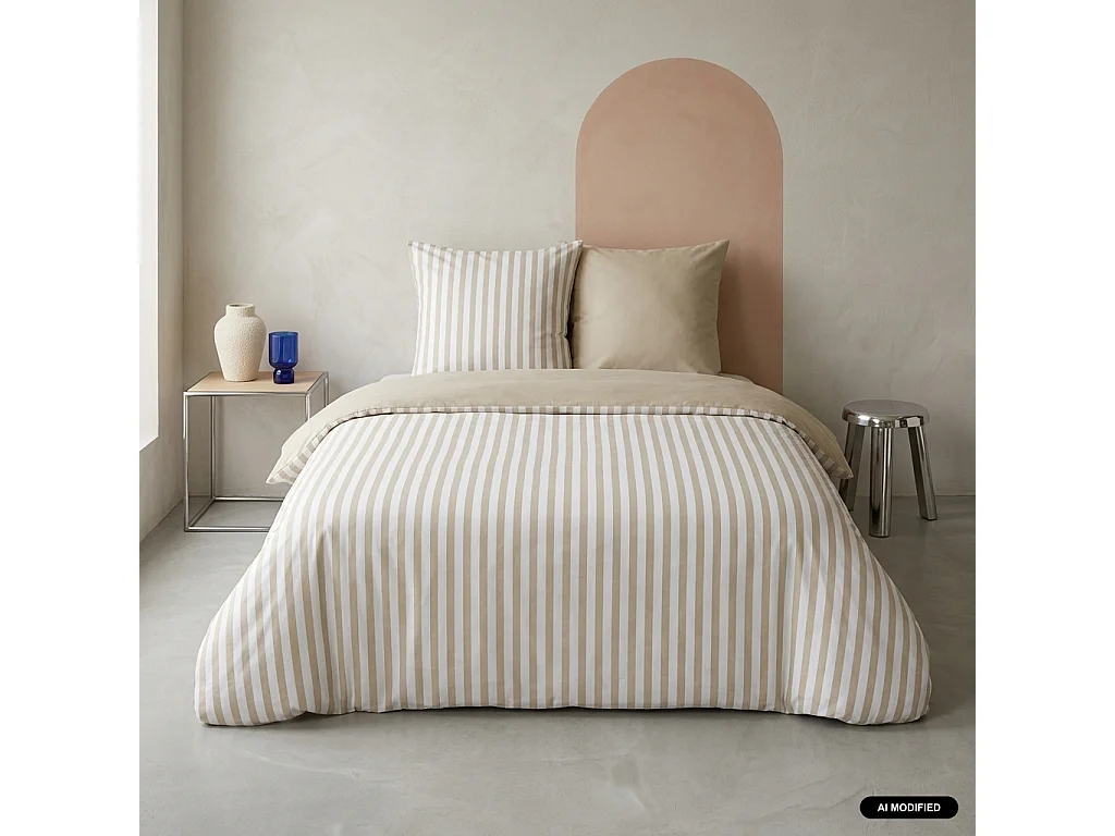Set biancheria da letto in microfibra a righe beige, 2 posti, Neo, 240x220x5 cm