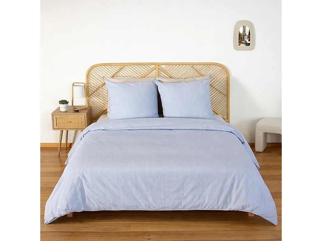 Parure de lit microfibre rayures bleu 240x220cm - Lanna