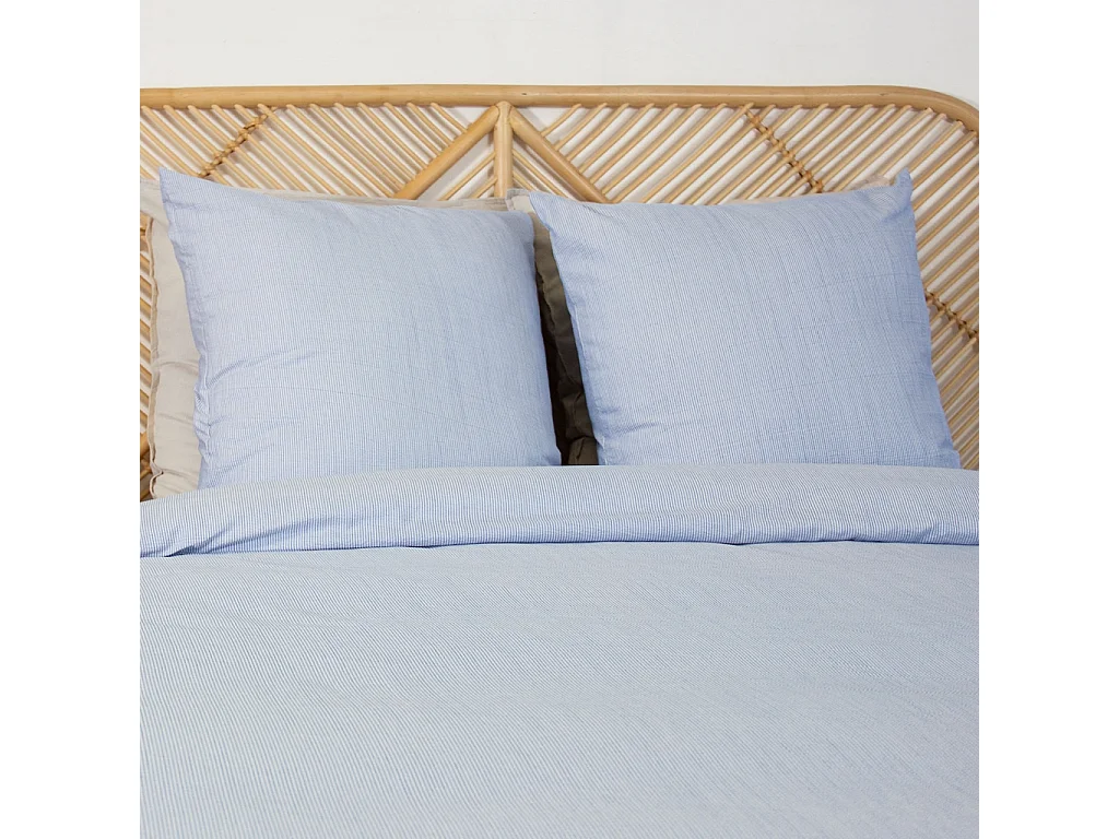 Parure de lit microfibre rayures bleu 260x240cm - Lanna