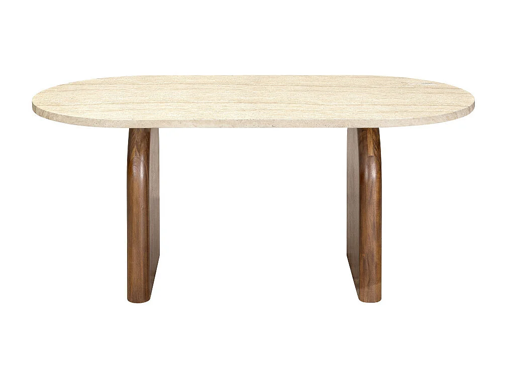 Lipali - Table à manger 6 personnes effet travertin et bois - Beige