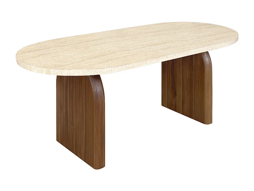 Lipali - Table à manger 6 personnes effet travertin et bois - Beige