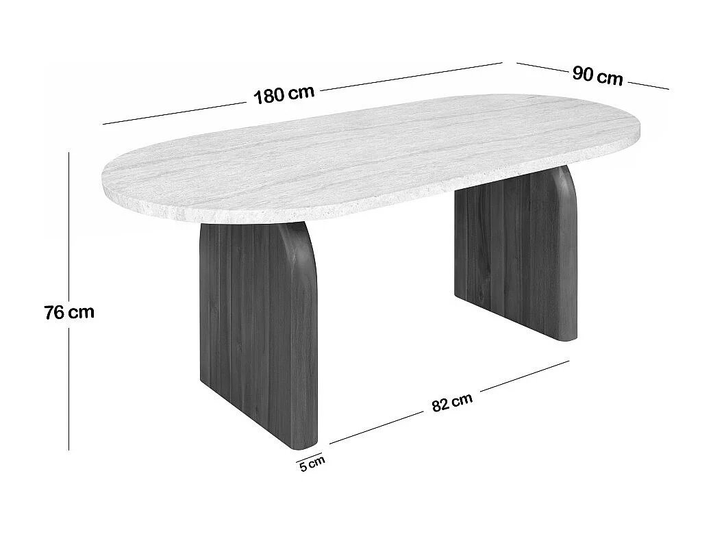 Lipali - Table à manger 6 personnes effet travertin et bois - Beige