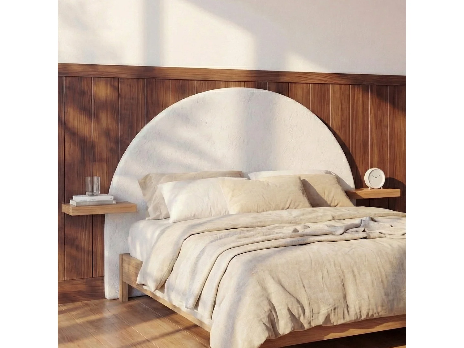 Tête de lit en plâtre blanc cassé et bois d'acacia 175 cm - Fira