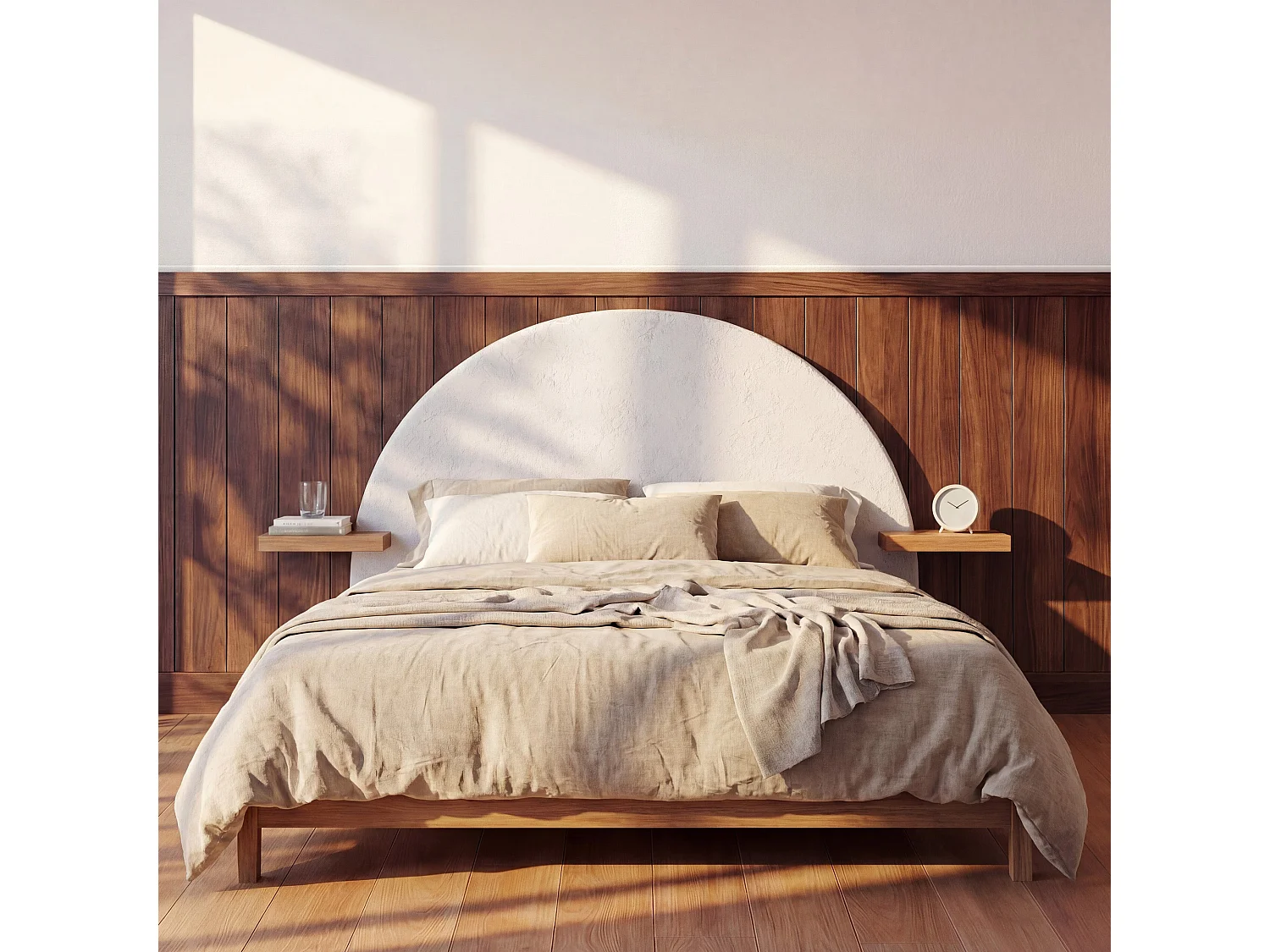 Tête de lit en plâtre blanc cassé et bois d'acacia 175 cm - Fira