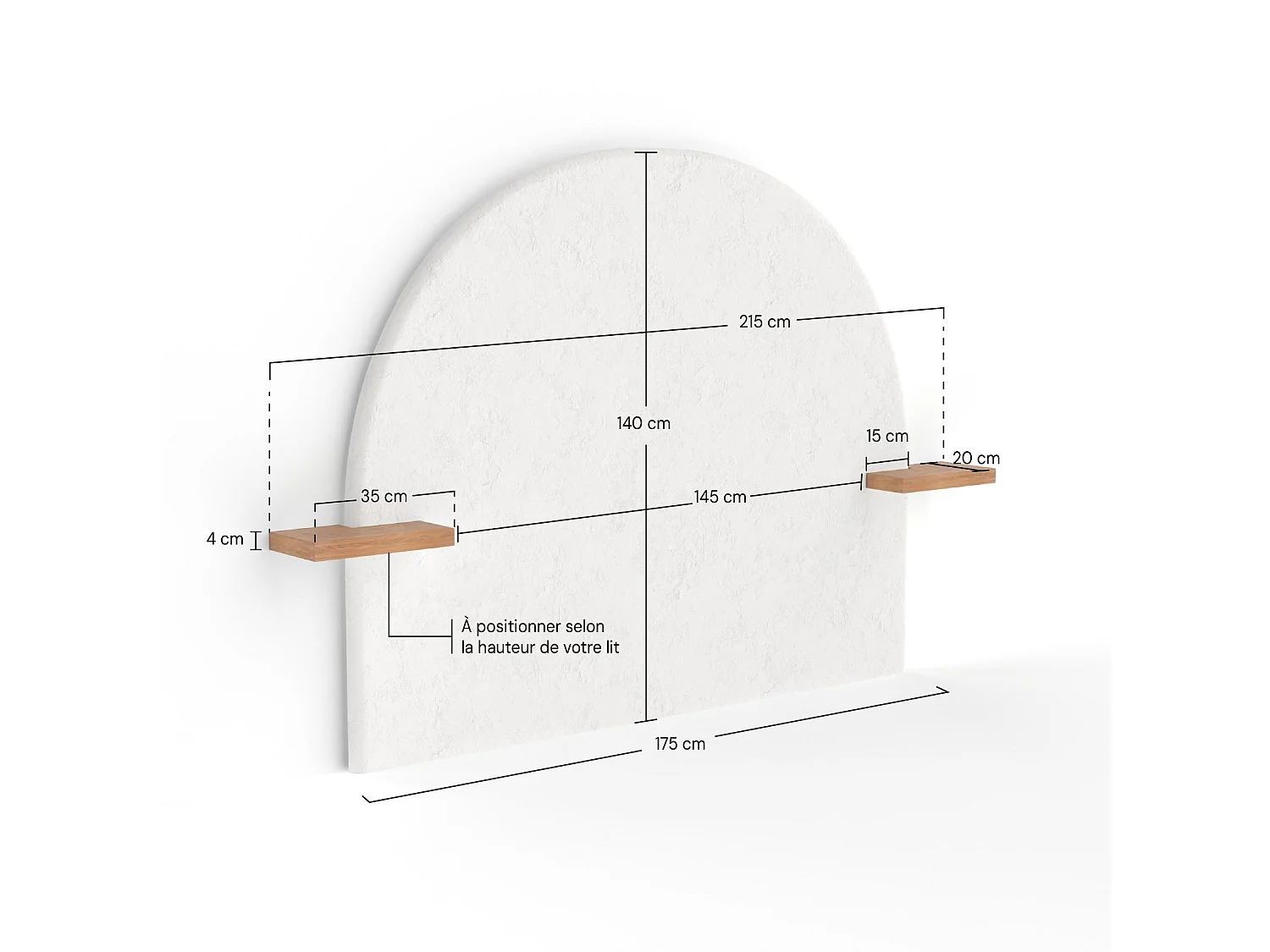 Testata del letto in gesso bianco sporco e legno di acacia 175 cm - Fira