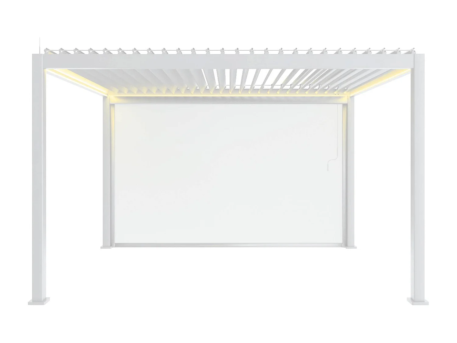 Pergola bioclimatique électrique 4x3m. aluminium. à lames orientables avec éclairage LED + store 4m