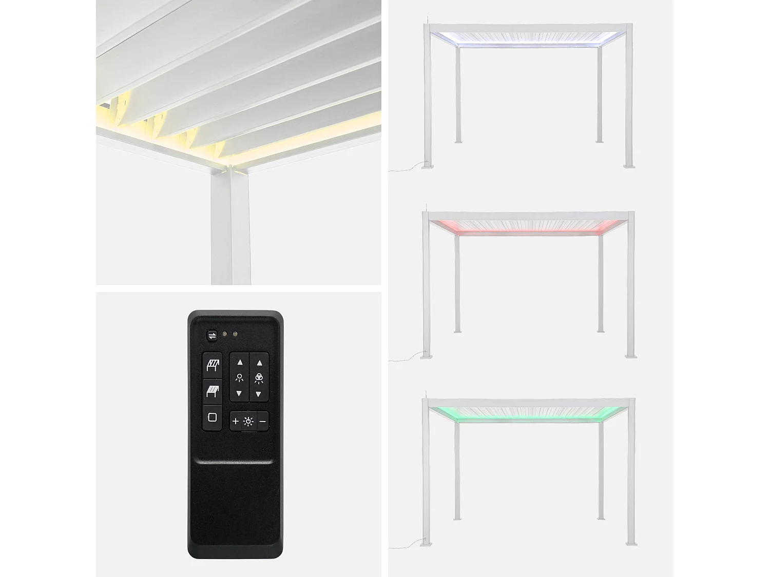 Pergola bioclimatique électrique 4x3m. aluminium. à lames orientables avec éclairage LED + store 4m