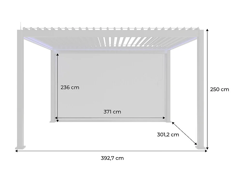 Pérgola bioclimática triomphe 3x4m led + toldo de 4m blanco