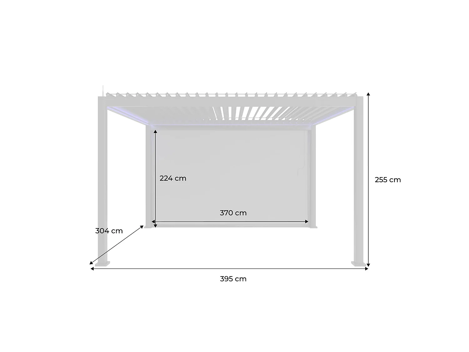 Pérgola bioclimática triomphe 3x4m led + toldo de 4m blanco