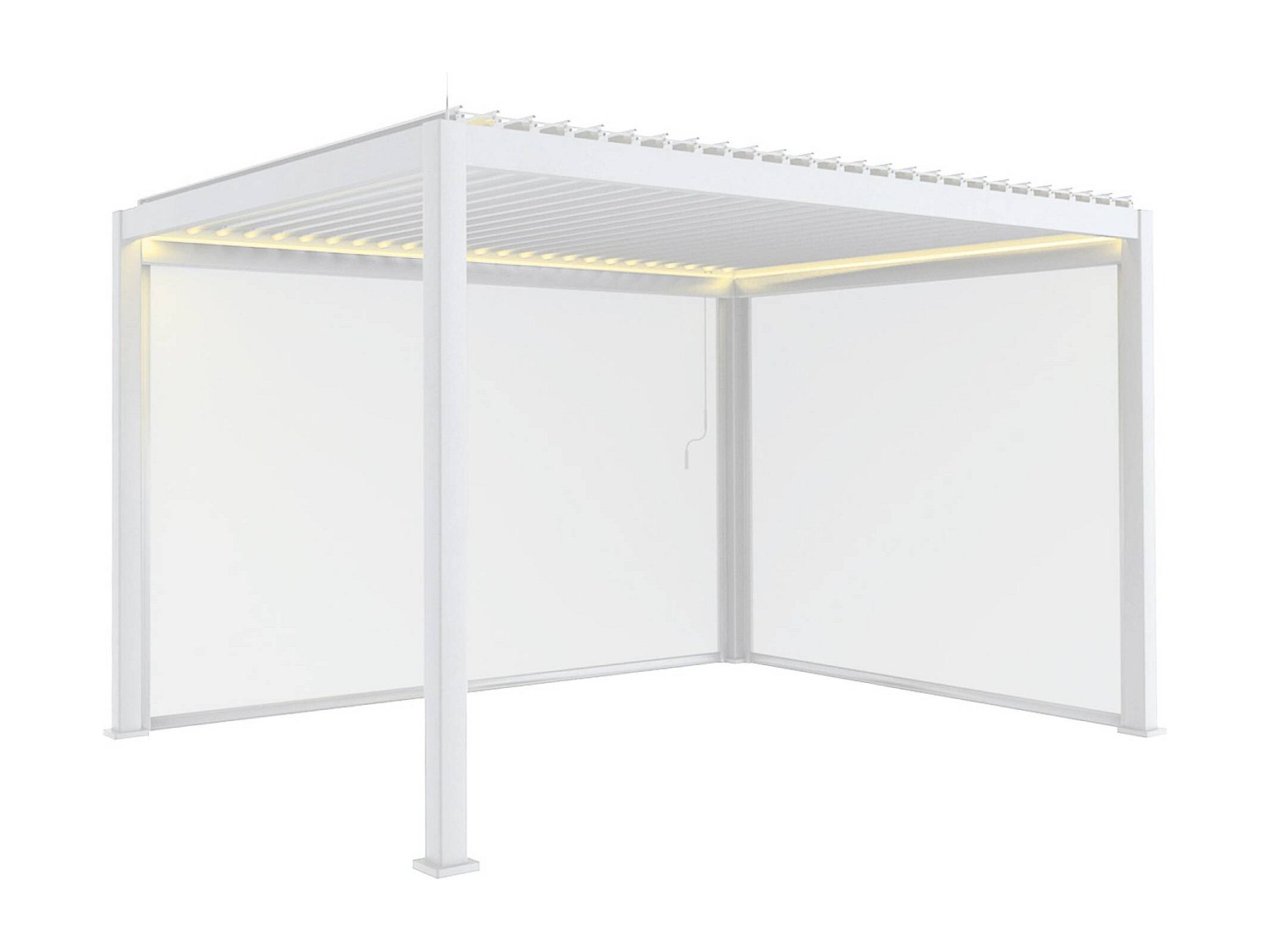 Pérgola bioclimática 3x4m eléctrica led + toldo 3m + toldo 4m blanco
