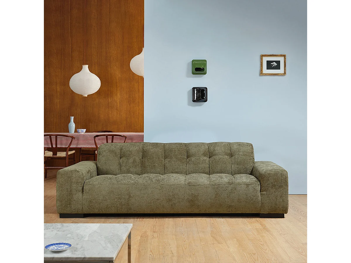 Canapé droit 4 places en velours tressé kaki