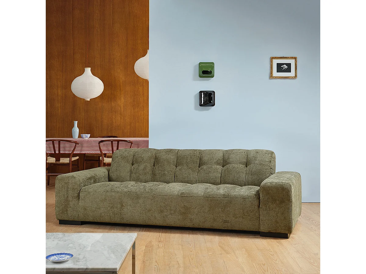 Canapé droit 4 places en velours tressé kaki