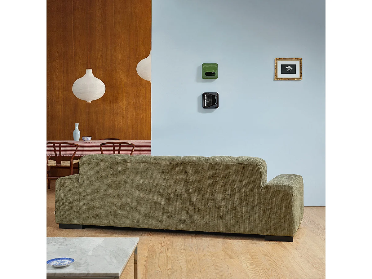 Canapé droit 4 places en velours tressé kaki