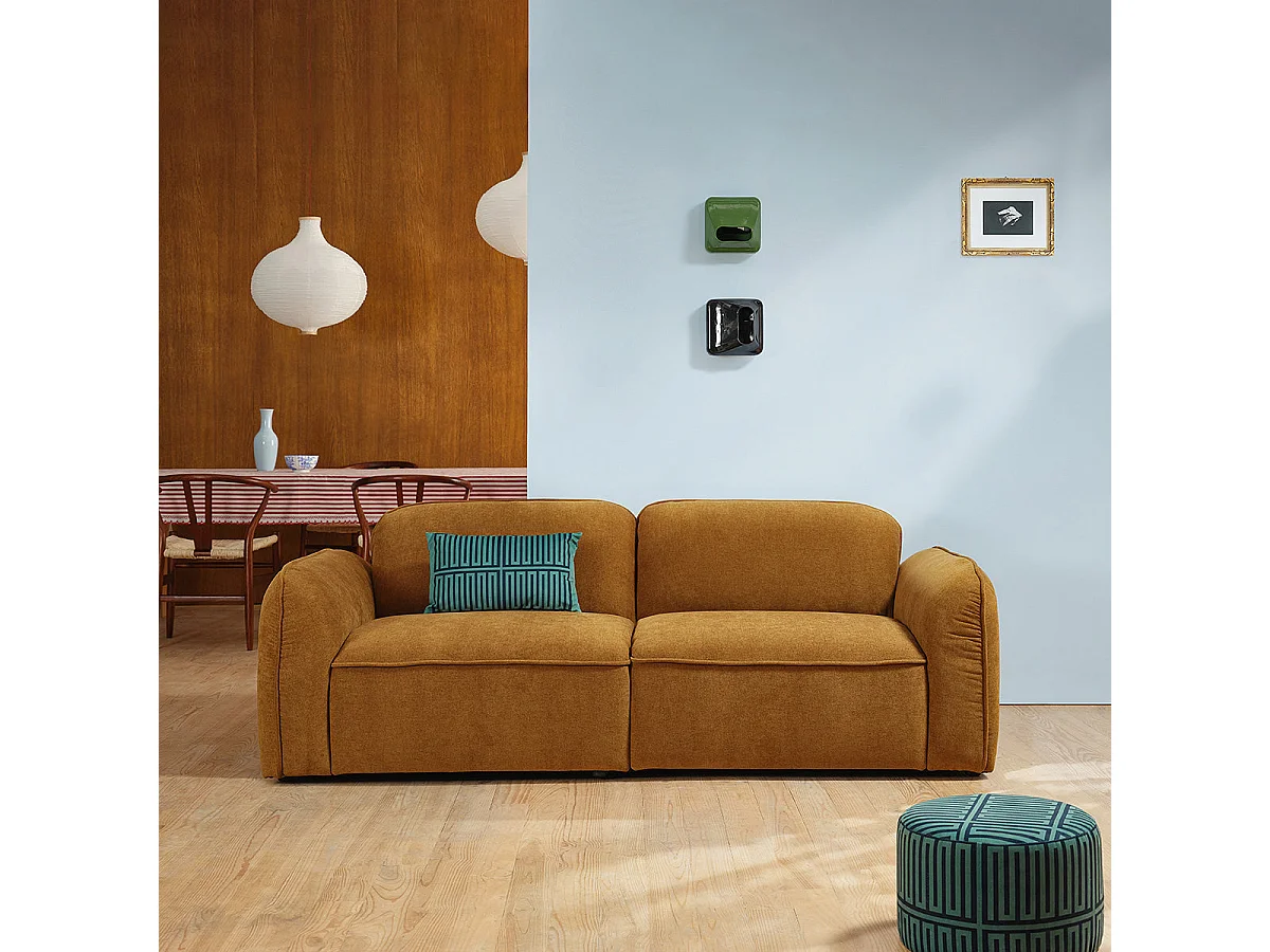 Divano lineare a 3 posti in velluto color bronzo