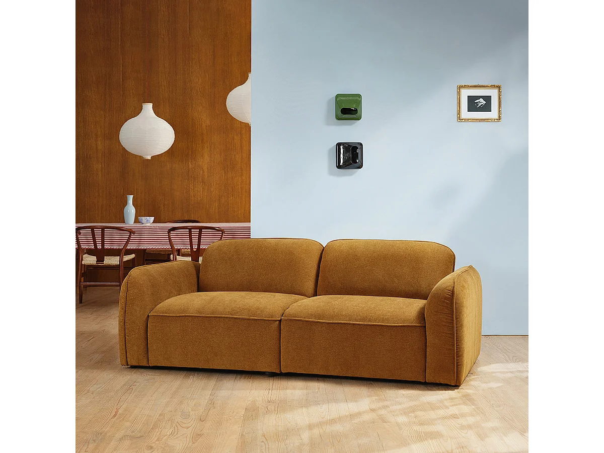 Divano lineare a 3 posti in velluto color bronzo