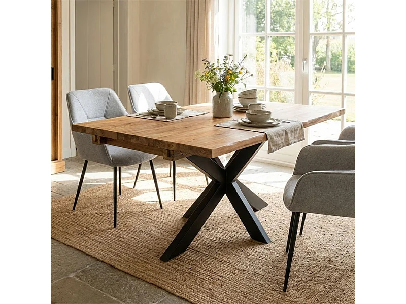 Table à manger extensible 200/300 teck recyclé pieds métal – ORLANDO