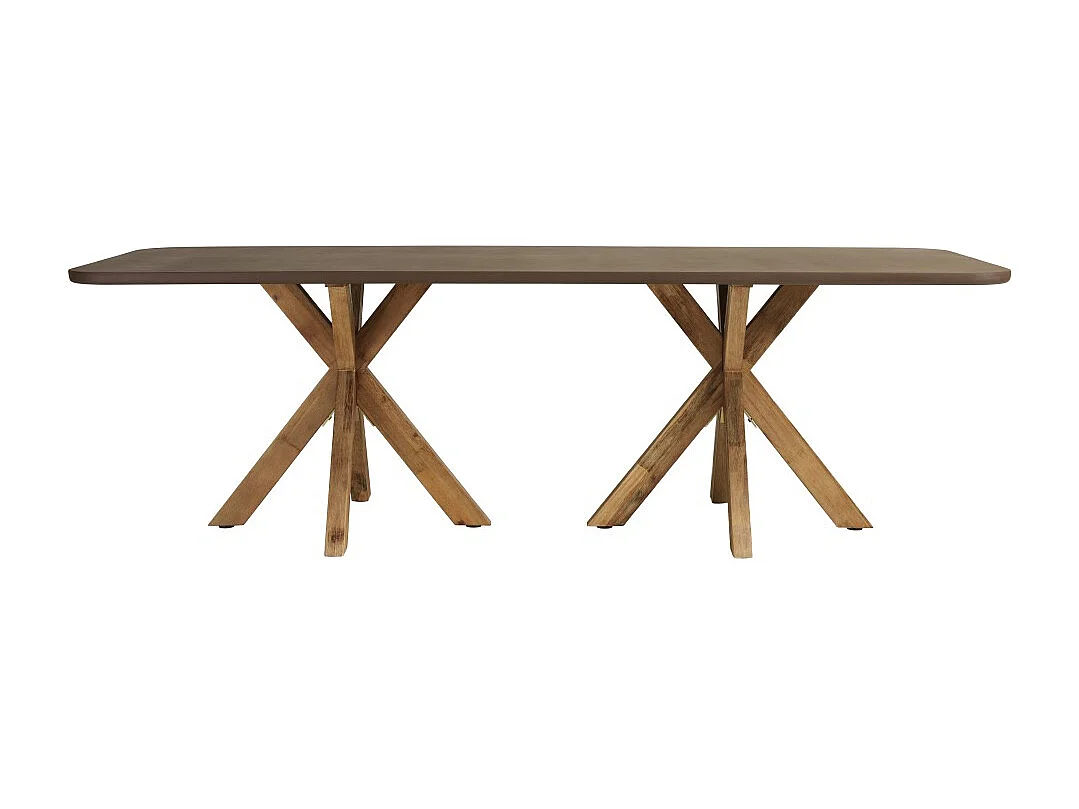 NESTOR - Table à manger 240x100cm effet béton marron pieds en bois d'acacia