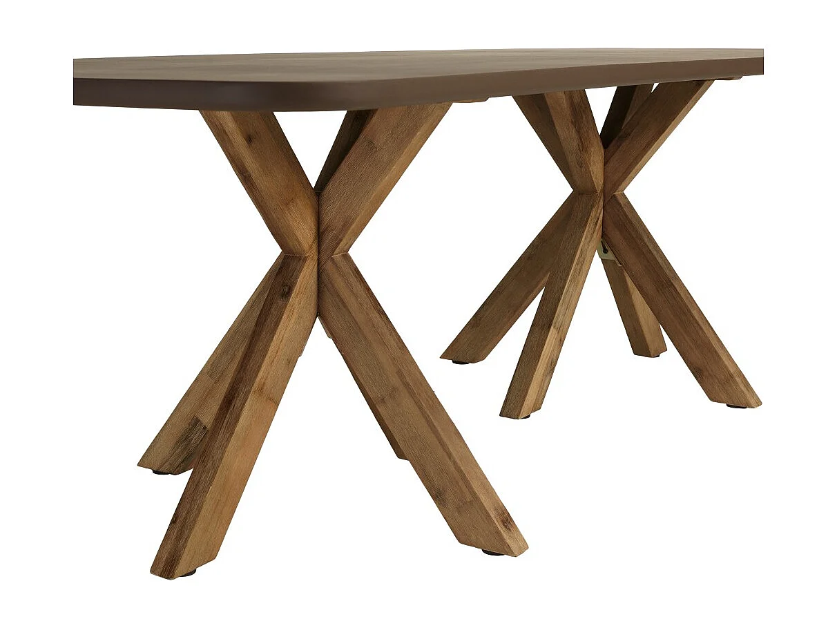 NESTOR - Table à manger 240x100cm effet béton marron pieds en bois d'acacia