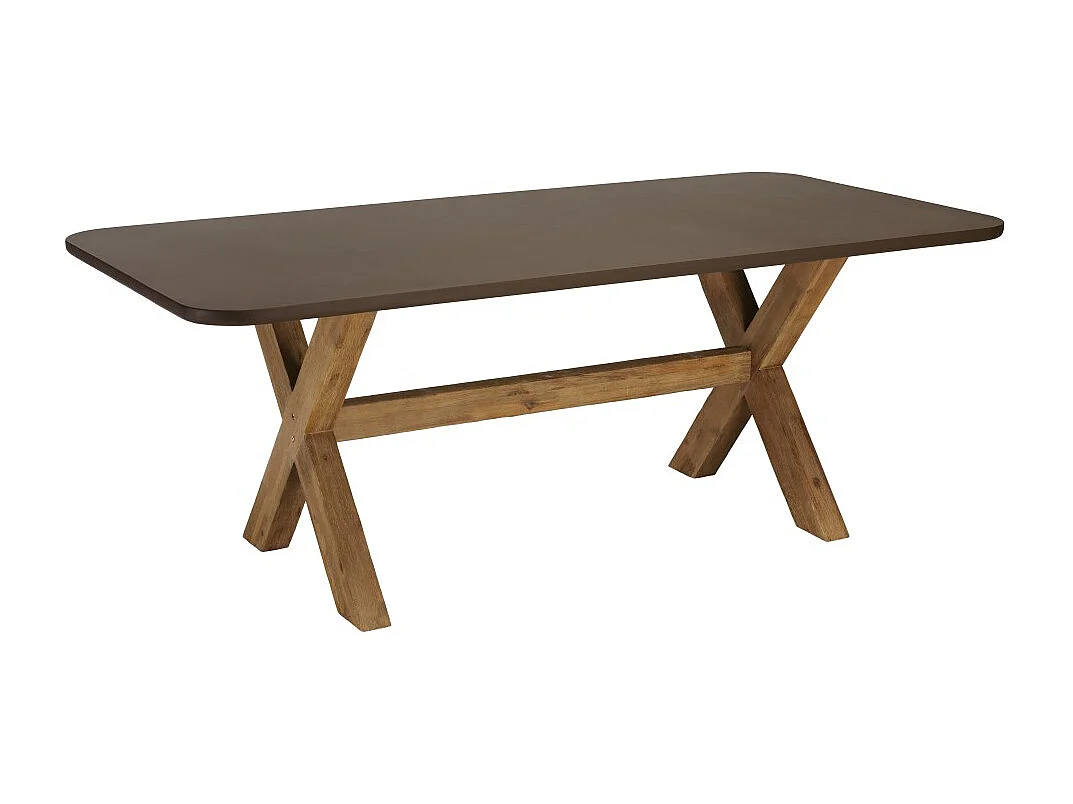 NESTOR - Table à manger 200x100cm effet béton marron pied en bois d'acacia