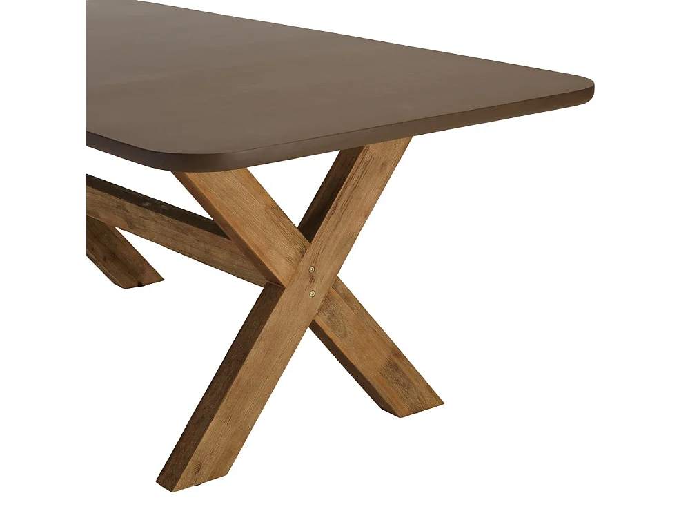 NESTOR - Table à manger 200x100cm effet béton marron pied en bois d'acacia