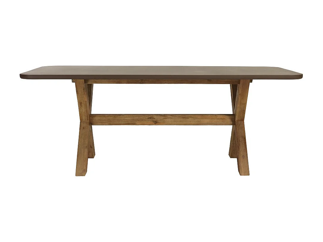 NESTOR - Table à manger 200x100cm effet béton marron pied en bois d'acacia