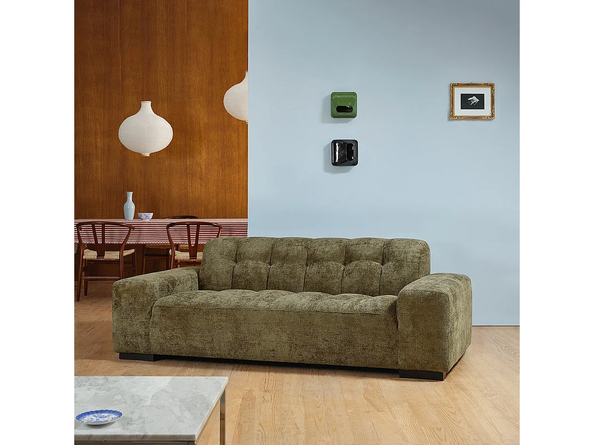 Canapé droit 3 places en velours tressé kaki