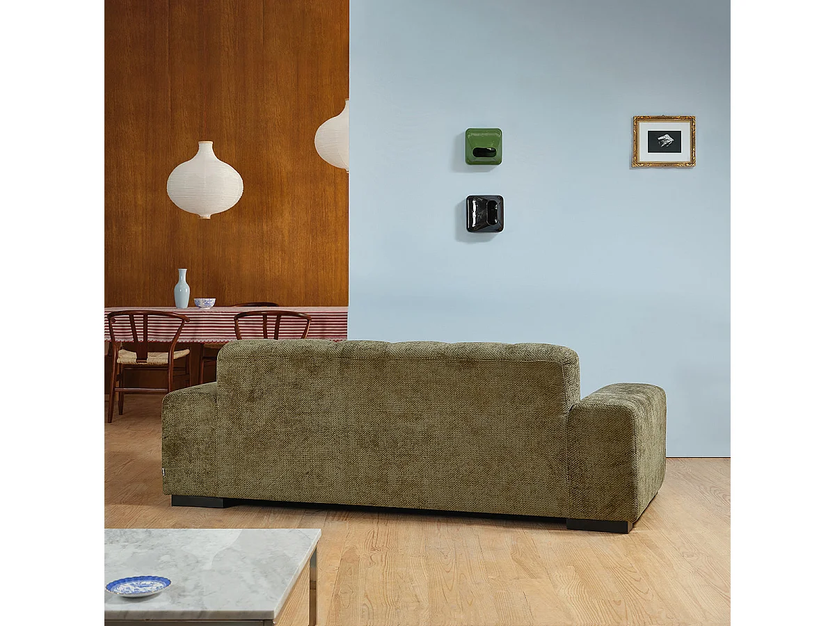 Canapé droit 3 places en velours tressé kaki