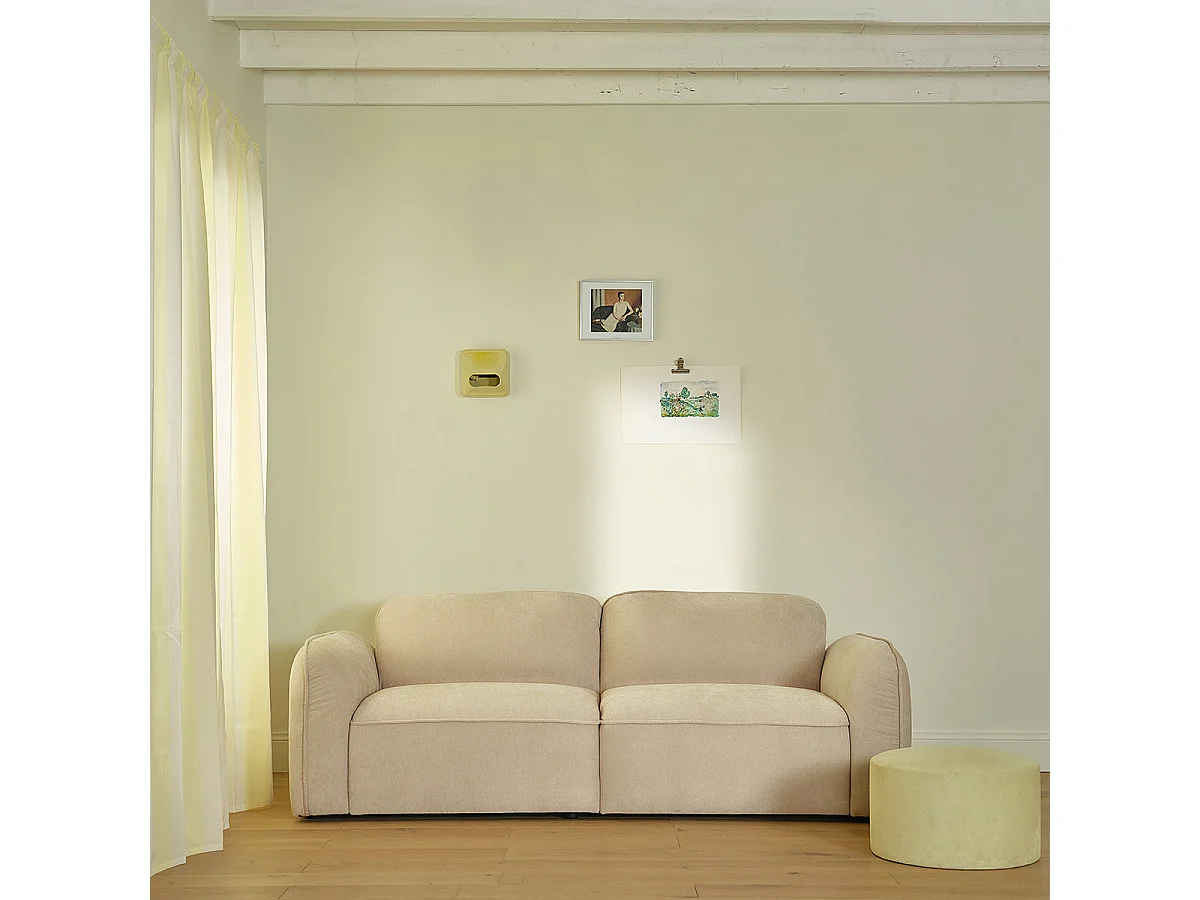Divano lineare a 3 posti in velluto beige melange