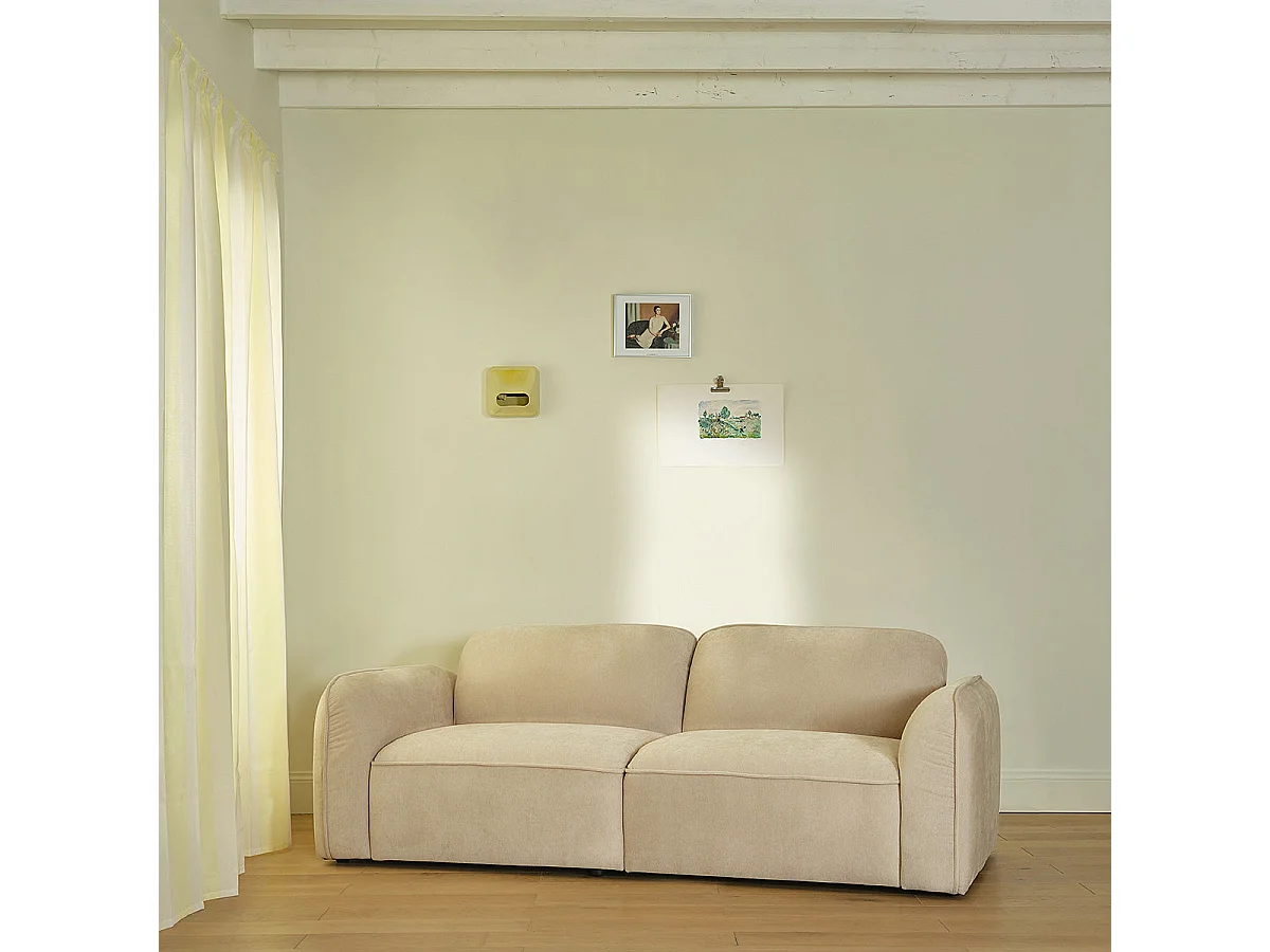 Divano lineare a 3 posti in velluto beige melange