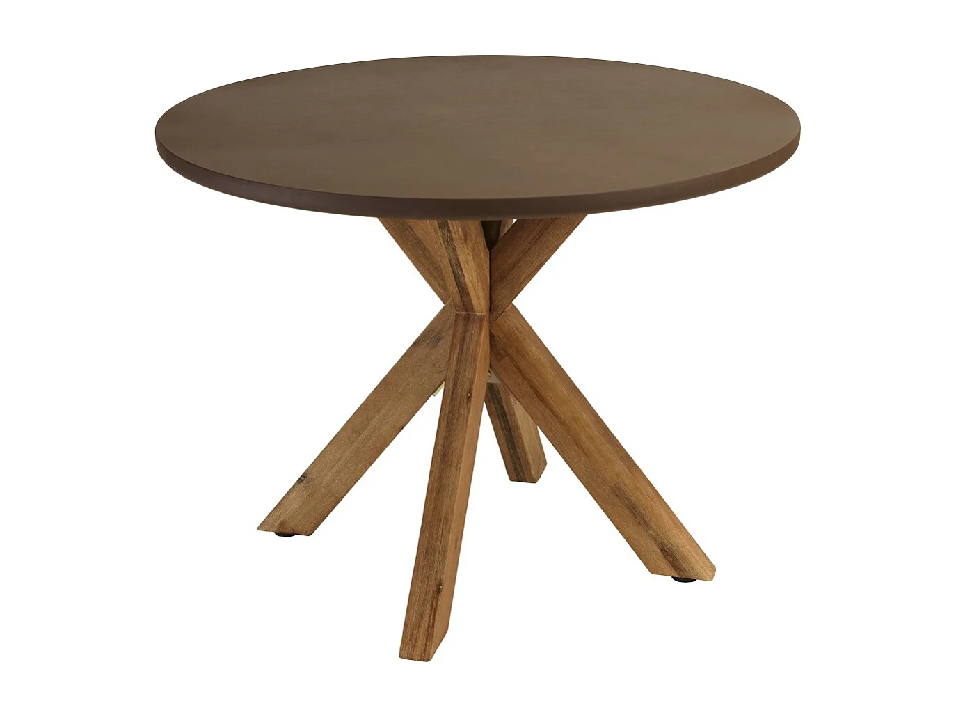 NESTOR - Table à manger ronde effet béton marron pied en bois d'acacia D100cm
