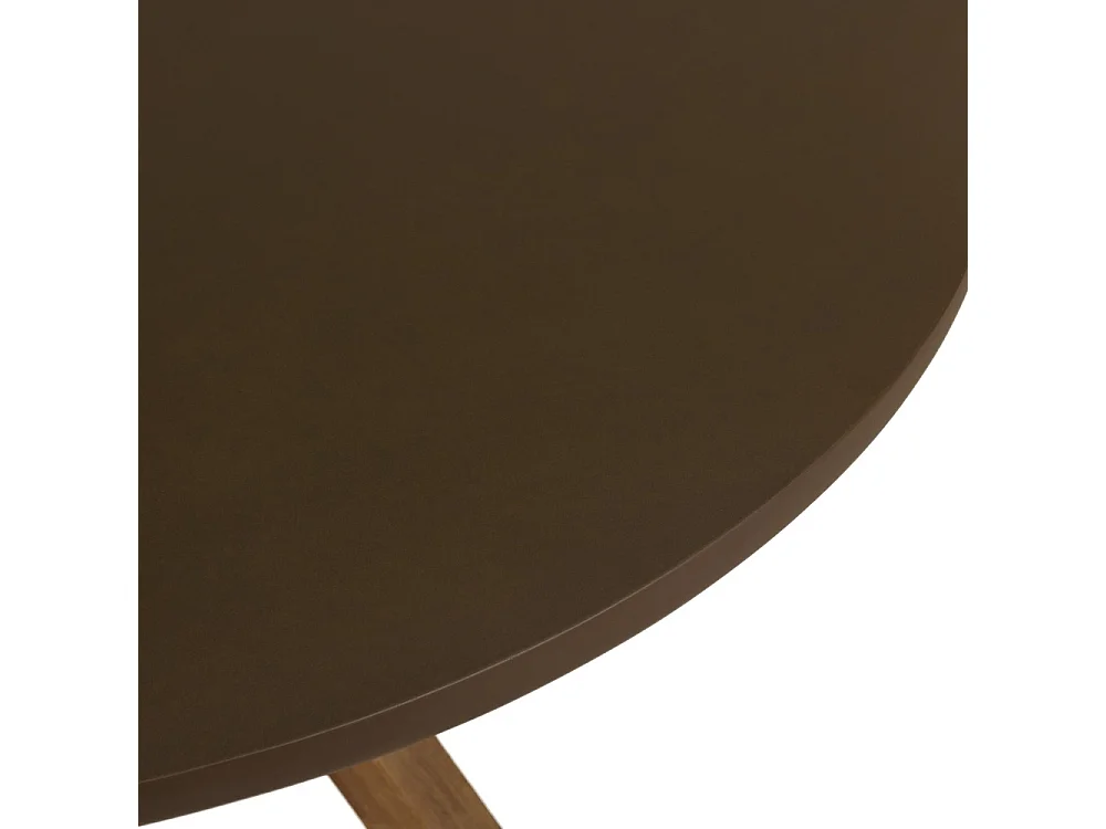 NESTOR - Table à manger ronde effet béton marron pied en bois d'acacia D100cm