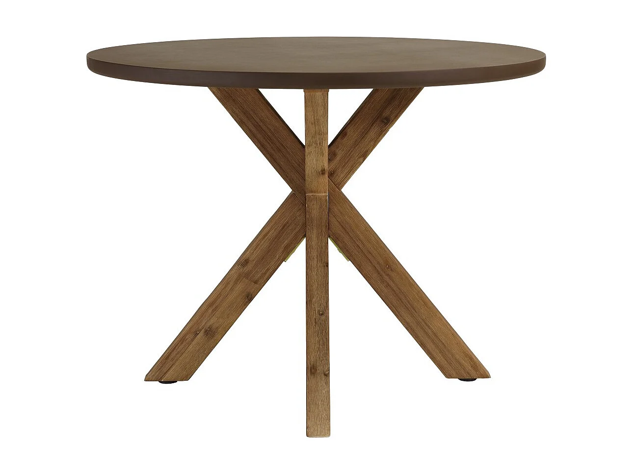 NESTOR - Table à manger ronde effet béton marron pied en bois d'acacia D100cm