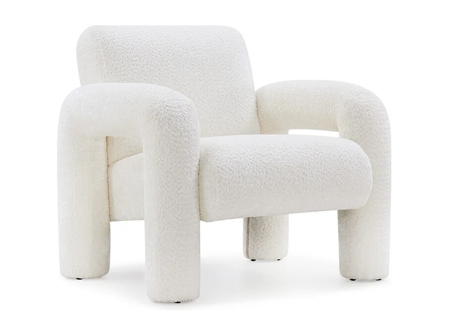 Fauteuil minimaliste tissu bouclette écru accoudoirs arche - ARCHIE