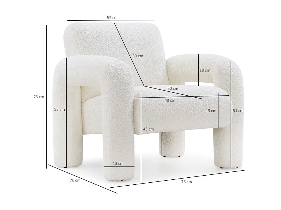Fauteuil minimaliste tissu bouclette écru accoudoirs arche - ARCHIE