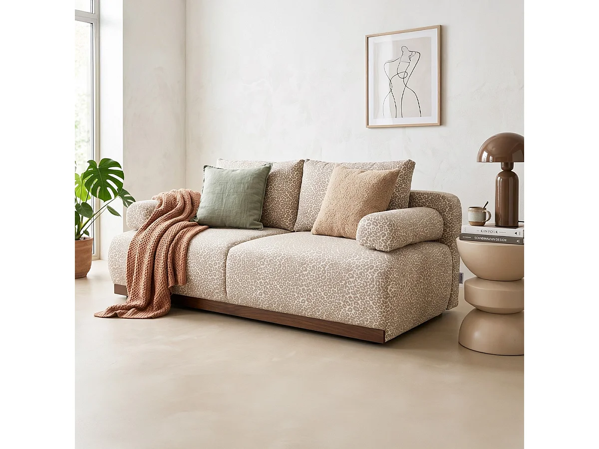 Canapé convertible 3 places avec coffre de rangement en tissu chenille léopard - ouverture rapide - Auteuil