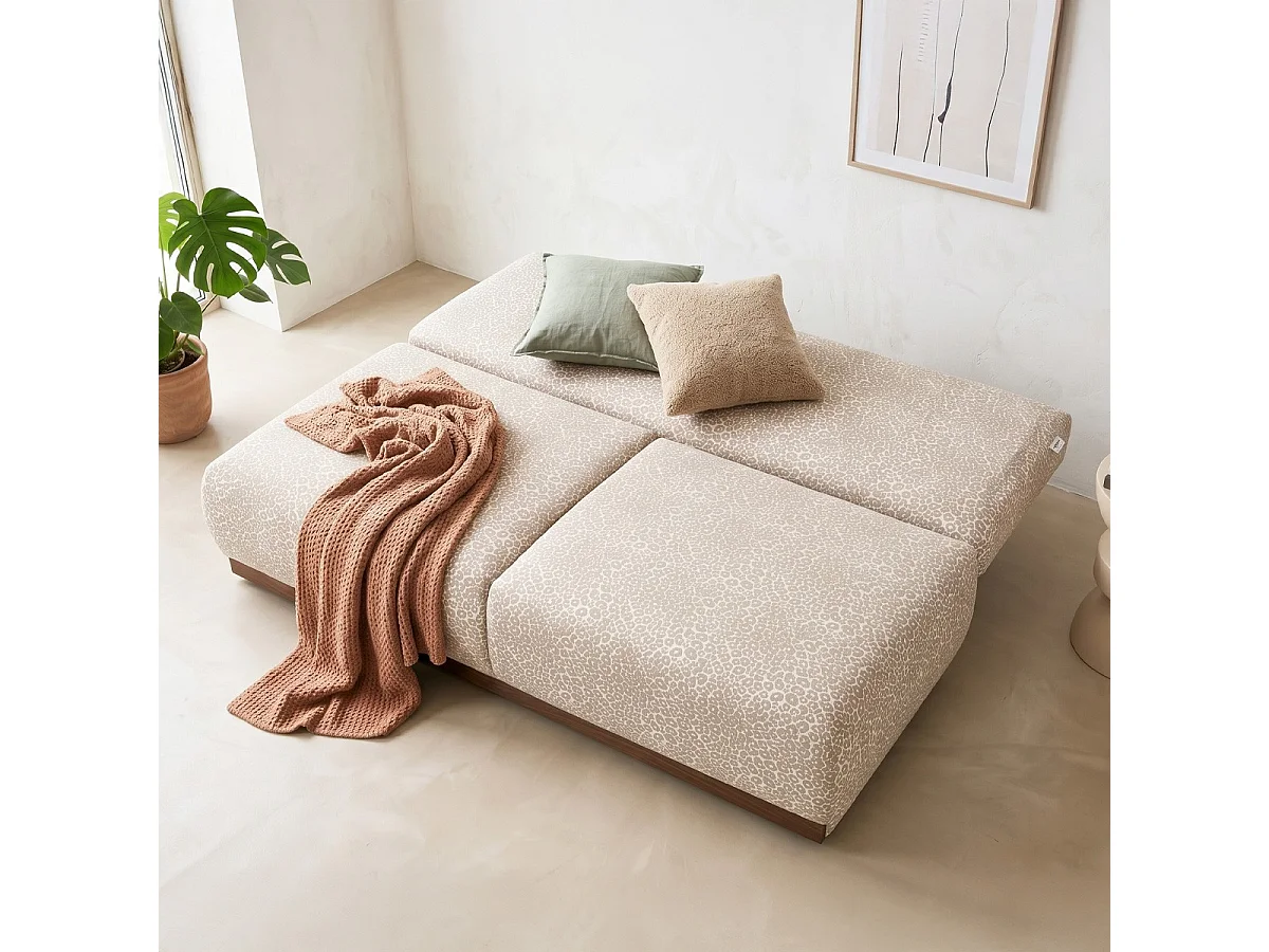 Canapé convertible 3 places avec coffre de rangement en tissu chenille léopard - ouverture rapide - Auteuil