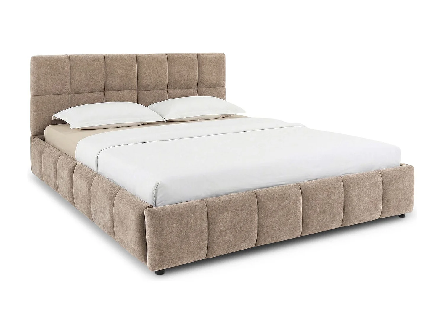 Lit Double EMILIA, Rembourré 160 x 200 cm Queen Size, Brun, avec Sommier à Lattes Inclus, Design Bubble, Tête de Lit Capitonnée