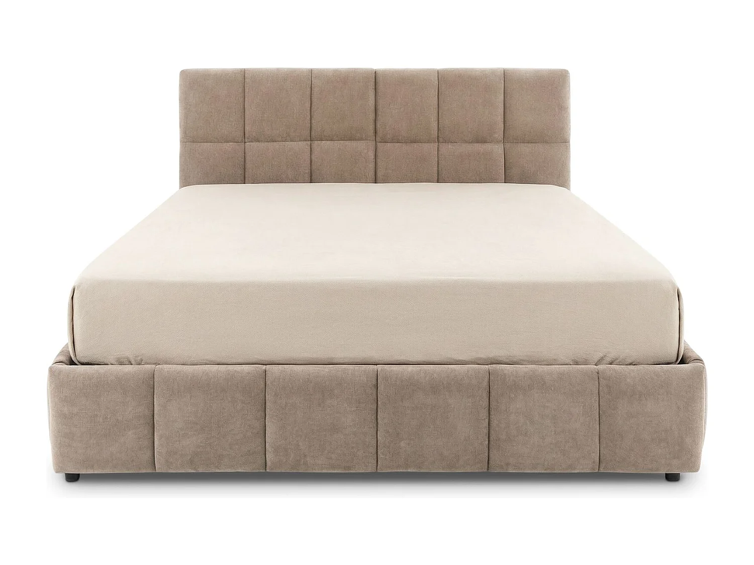 Lit Double EMILIA, Rembourré 160 x 200 cm Queen Size, Brun, avec Sommier à Lattes Inclus, Design Bubble, Tête de Lit Capitonnée